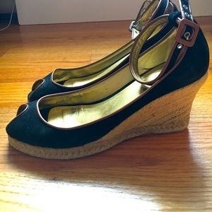 J. Crew black open toe espadrille wedges